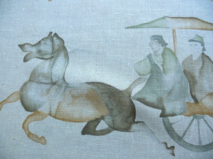High End Horse Chevalier Archery Cart Asian Tang Dynasty Print Watercolor Linen Print