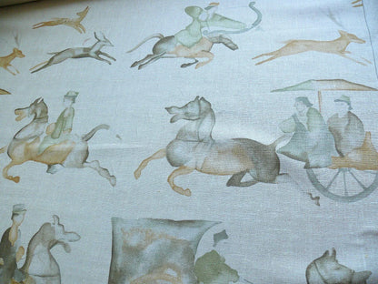 High End Horse Chevalier Archery Cart Asian Tang Dynasty Print Watercolor Linen Print