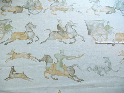 High End Horse Chevalier Archery Cart Asian Tang Dynasty Print Watercolor Linen Print