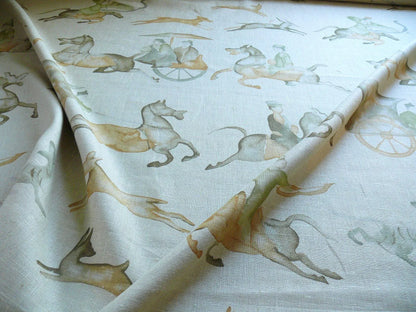 High End Horse Chevalier Archery Cart Asian Tang Dynasty Print Watercolor Linen Print