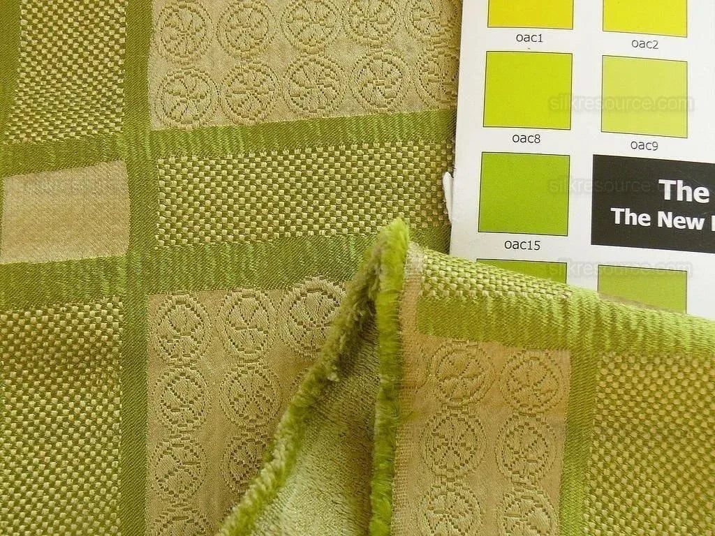 Amazing Italian Silk Cotton Figured Woven Green Gold