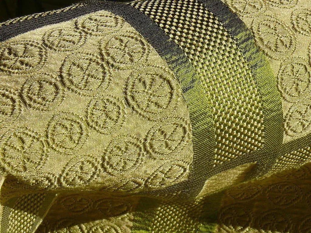 Amazing Italian Silk Cotton Figured Woven Green Gold