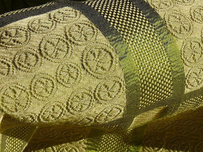 Amazing Italian Silk Cotton Figured Woven Green Gold
