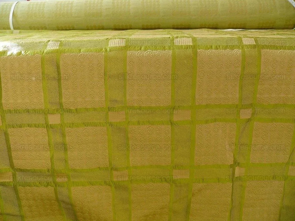 Amazing Italian Silk Cotton Figured Woven Green Gold