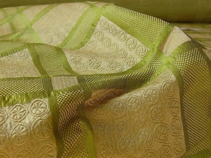 Amazing Italian Silk Cotton Figured Woven Green Gold