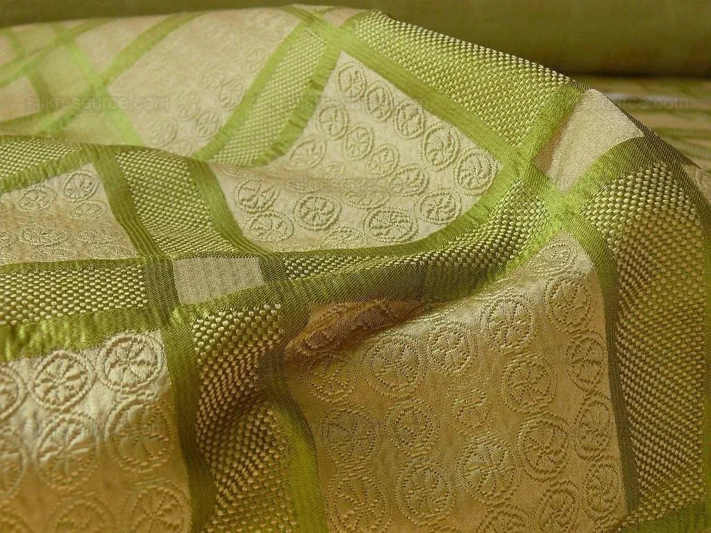 Schumacher Amazing Italian Silk Cotton Figured Woven Green Gold