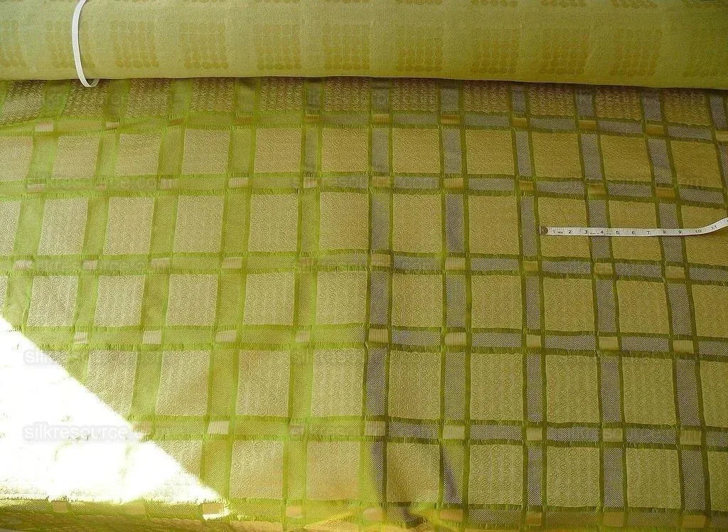 Amazing Italian Silk Cotton Figured Woven Green Gold