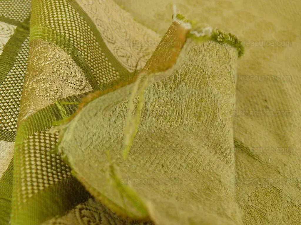 Amazing Italian Silk Cotton Figured Woven Green Gold