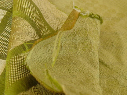 Amazing Italian Silk Cotton Figured Woven Green Gold