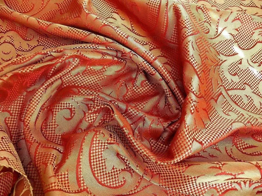 Clarence House "ankara" 100%silk Damask Burgundy &amp; Copper Gold MSRP USD 208/Y