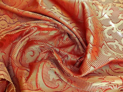 Clarence House "ankara" 100%silk Damask Burgundy &amp; Copper Gold MSRP USD 208/Y