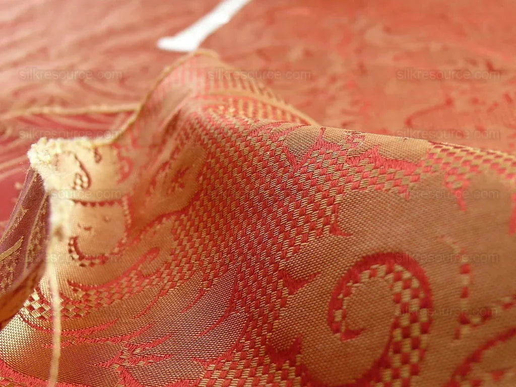 Clarence House "ankara" 100%silk Damask Burgundy &amp; Copper Gold MSRP USD 208/Y