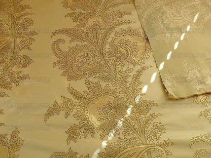 by yard 100% Silk Lampas Magnolia "sapling" Tan Green