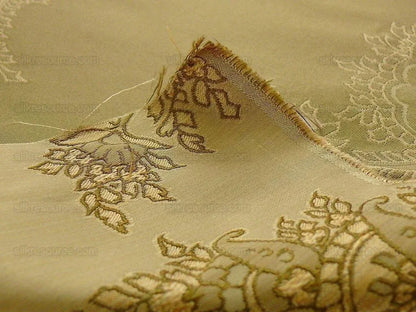 by yard 100% Silk Lampas Magnolia "sapling" Tan Green