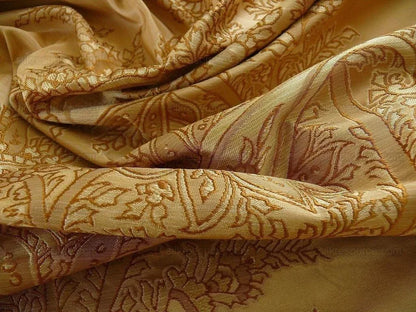 100% Silk Lampas Magnolia "amber" Tan Gold