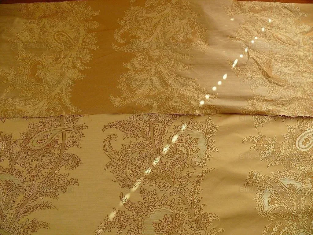 100% Silk Lampas Magnolia "amber" Tan Gold