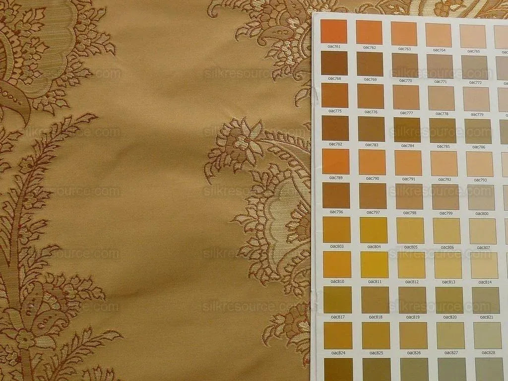 100% Silk Lampas Magnolia "amber" Tan Gold