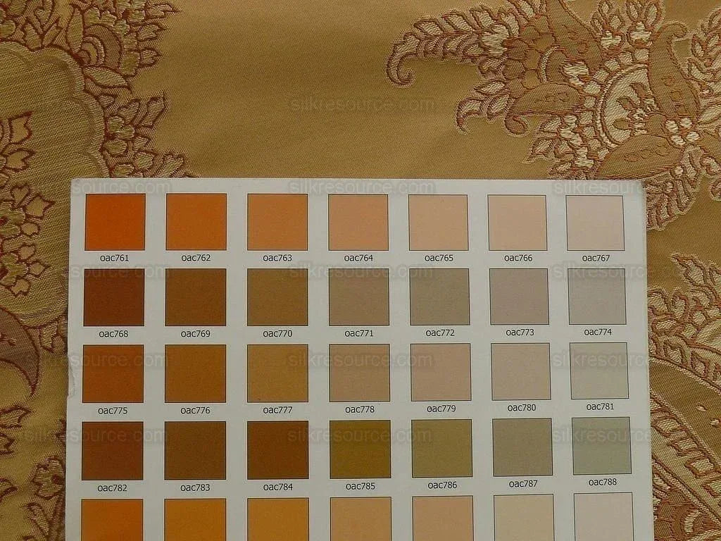 100% Silk Lampas Magnolia "amber" Tan Gold