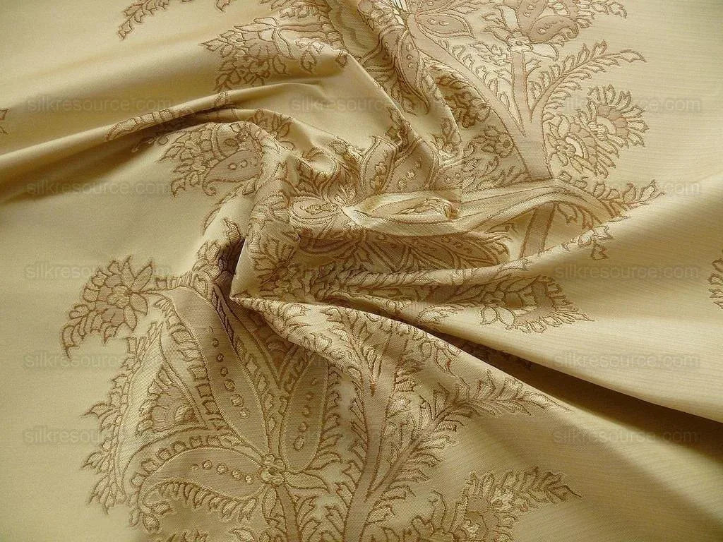 100% Silk Lampas Magnolia "vintage" Tan