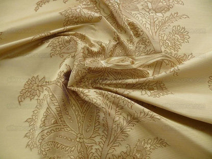100% Silk Lampas Magnolia "vintage" Tan
