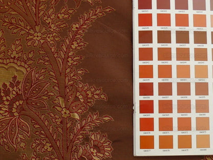 100% Silk Lampas Magnolia "russet"  Red Gold