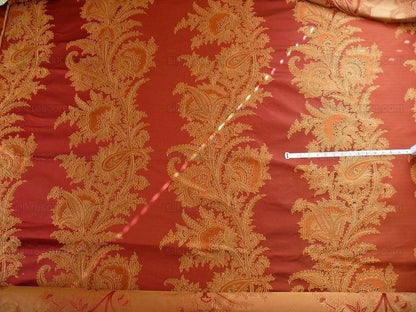 100% Silk Lampas Magnolia "russet"  Red Gold