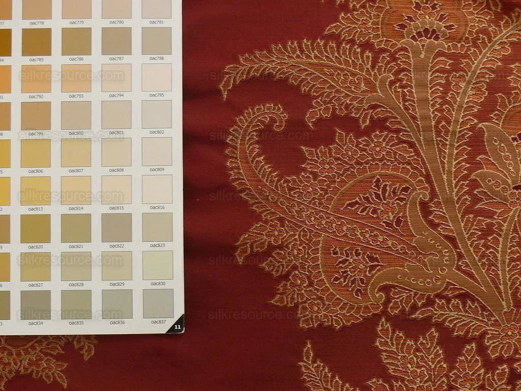 100% Silk Lampas Magnolia "russet"  Red Gold