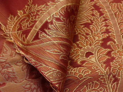 100% Silk Lampas Magnolia "russet"  Red Gold