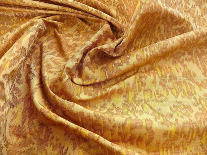 100% Silk Lampas Ikat Medallion "tuscany" Tan Gold Brown Reversible Mid-Century