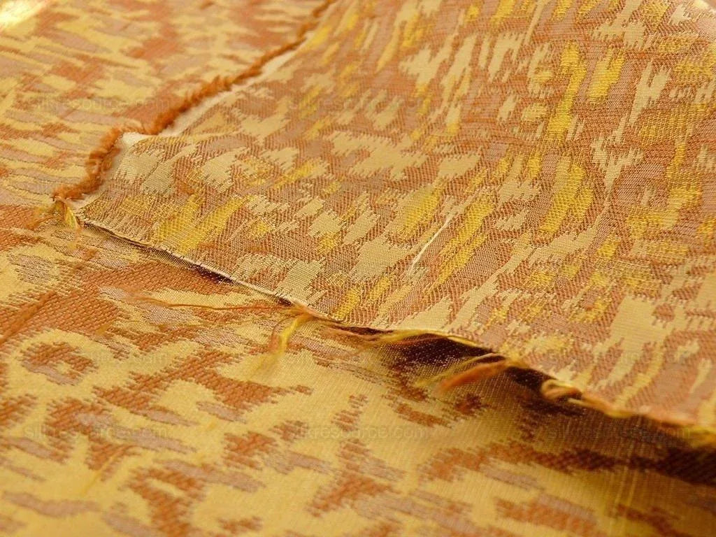 100% Silk Lampas Ikat Medallion "tuscany" Tan Gold Brown Reversible Mid-Century