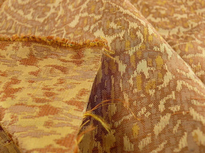 100% Silk Lampas Ikat Medallion "tuscany" Tan Gold Brown Reversible Mid-Century