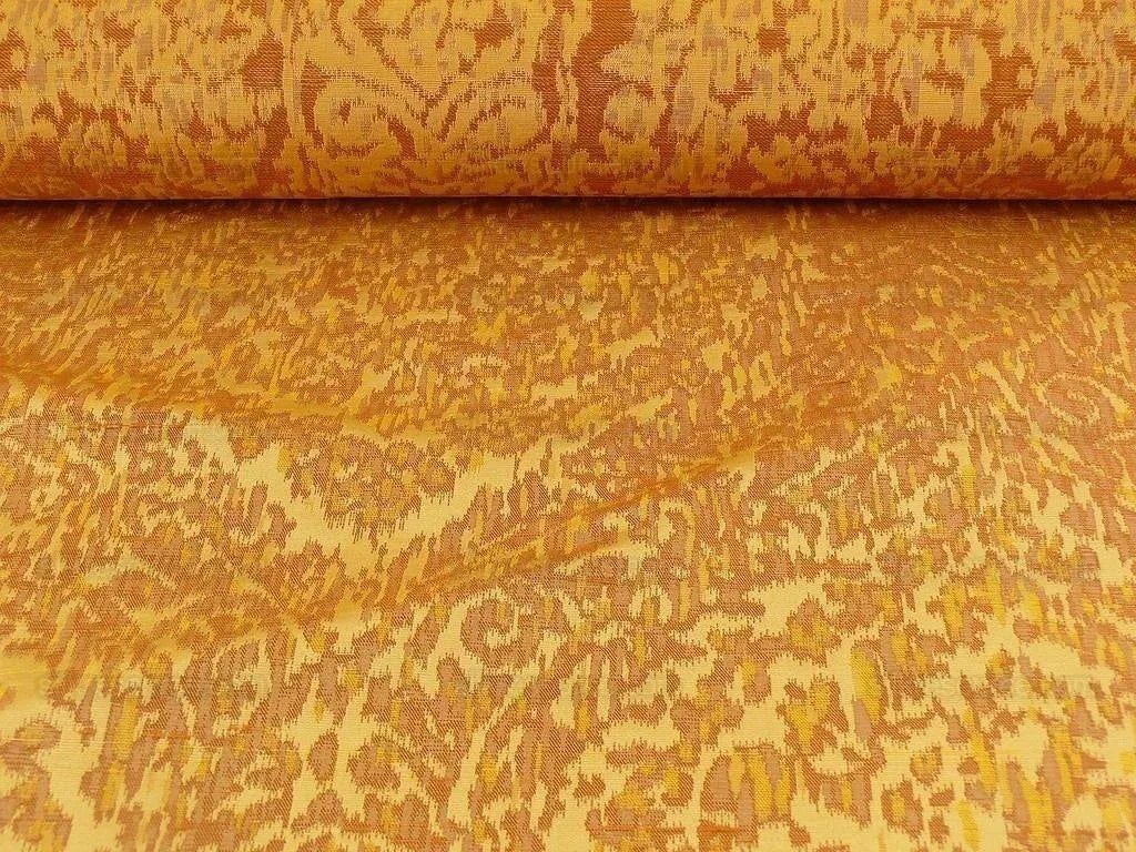 100% Silk Lampas Ikat Medallion "tuscany" Tan Gold Brown Reversible Mid-Century