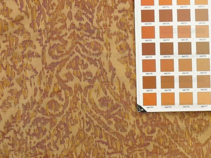 100% Silk Lampas Ikat Medallion "tuscany" Tan Gold Brown Reversible Mid-Century