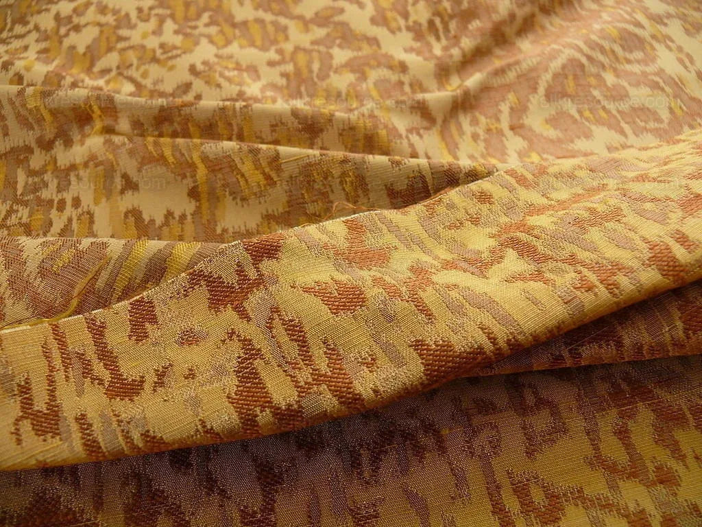 100% Silk Lampas Ikat Medallion "tuscany" Tan Gold Brown Reversible Mid-Century