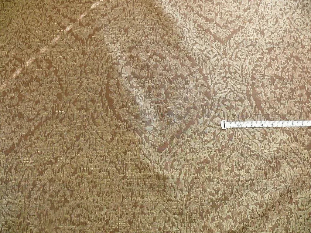 100% Silk Lampas Ikat Medallion "malt" Brown Reversible Mid-Century