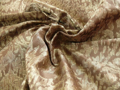 100% Silk Lampas Ikat Medallion "malt" Brown Reversible Mid-Century