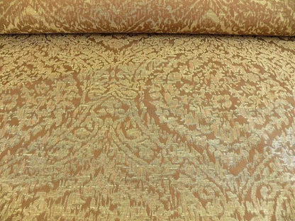 100% Silk Lampas Ikat Medallion "malt" Brown Reversible Mid-Century