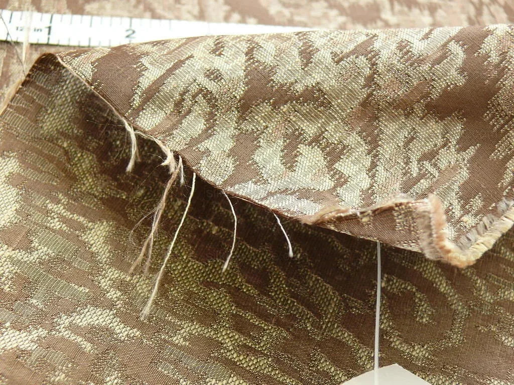 100% Silk Lampas Ikat Medallion "malt" Brown Reversible Mid-Century