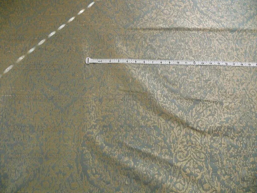 100% Silk Lampas Ikat Medallion "ocean" Blue Khaki Brown Reversible Mid-Century