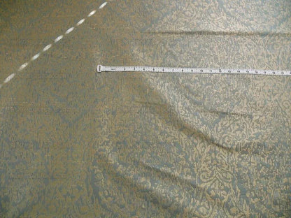 100% Silk Lampas Ikat Medallion "ocean" Blue Khaki Brown Reversible Mid-Century