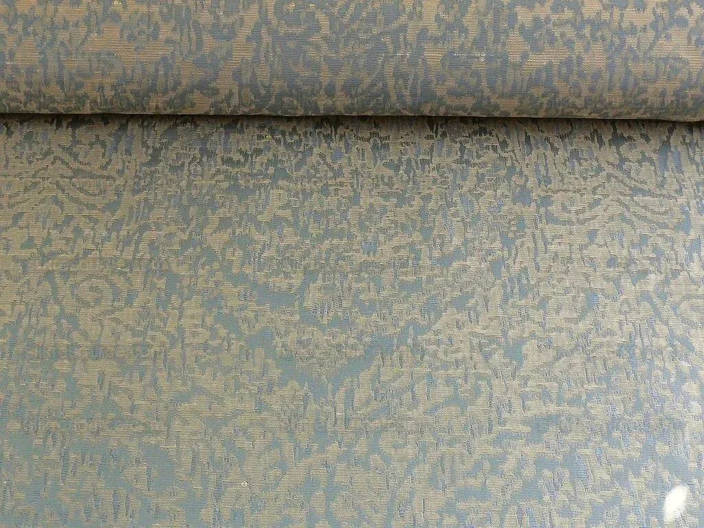 100% Silk Lampas Ikat Medallion "ocean" Blue Khaki Brown Reversible Mid-Century