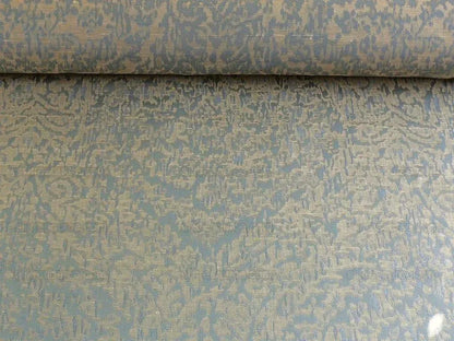 100% Silk Lampas Ikat Medallion "ocean" Blue Khaki Brown Reversible Mid-Century