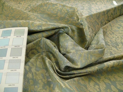 100% Silk Lampas Ikat Medallion "ocean" Blue Khaki Brown Reversible Mid-Century