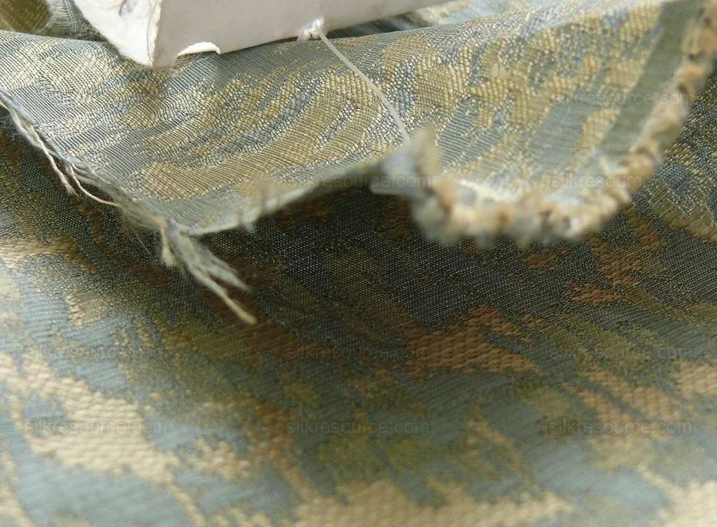 100% Silk Lampas Ikat Medallion "ocean" Blue Khaki Brown Reversible Mid-Century