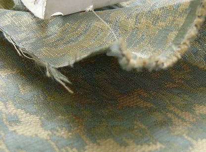 100% Silk Lampas Ikat Medallion "ocean" Blue Khaki Brown Reversible Mid-Century