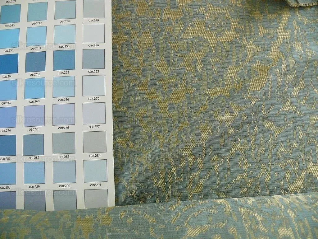 100% Silk Lampas Ikat Medallion "ocean" Blue Khaki Brown Reversible Mid-Century