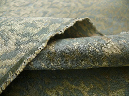 100% Silk Lampas Ikat Medallion "ocean" Blue Khaki Brown Reversible Mid-Century