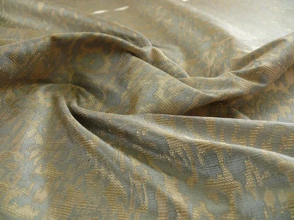 100% Silk Lampas Ikat Medallion "april" Tan Beige Blue Reversible Mid-Century