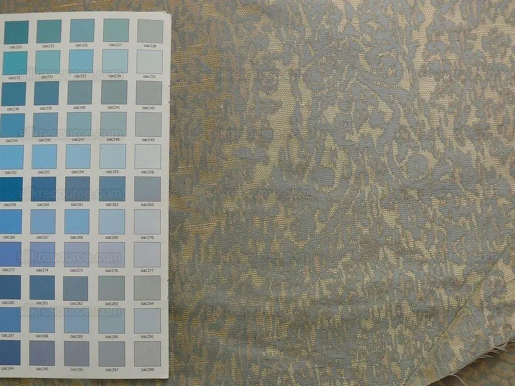 100% Silk Lampas Ikat Medallion "april" Tan Beige Blue Reversible Mid-Century