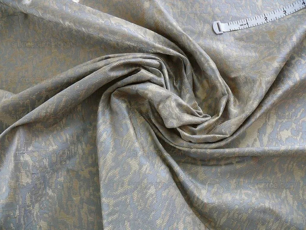 100% Silk Lampas Ikat Medallion "april" Tan Beige Blue Reversible Mid-Century